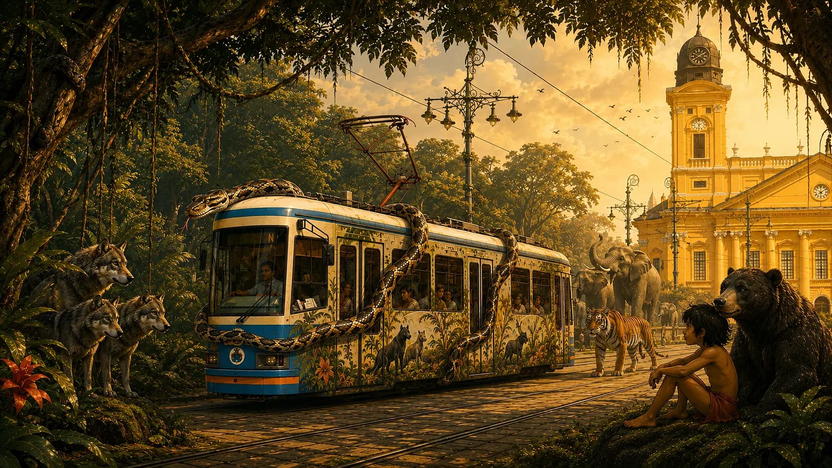 Gyermeknapi dzsungeltúra a villamoson